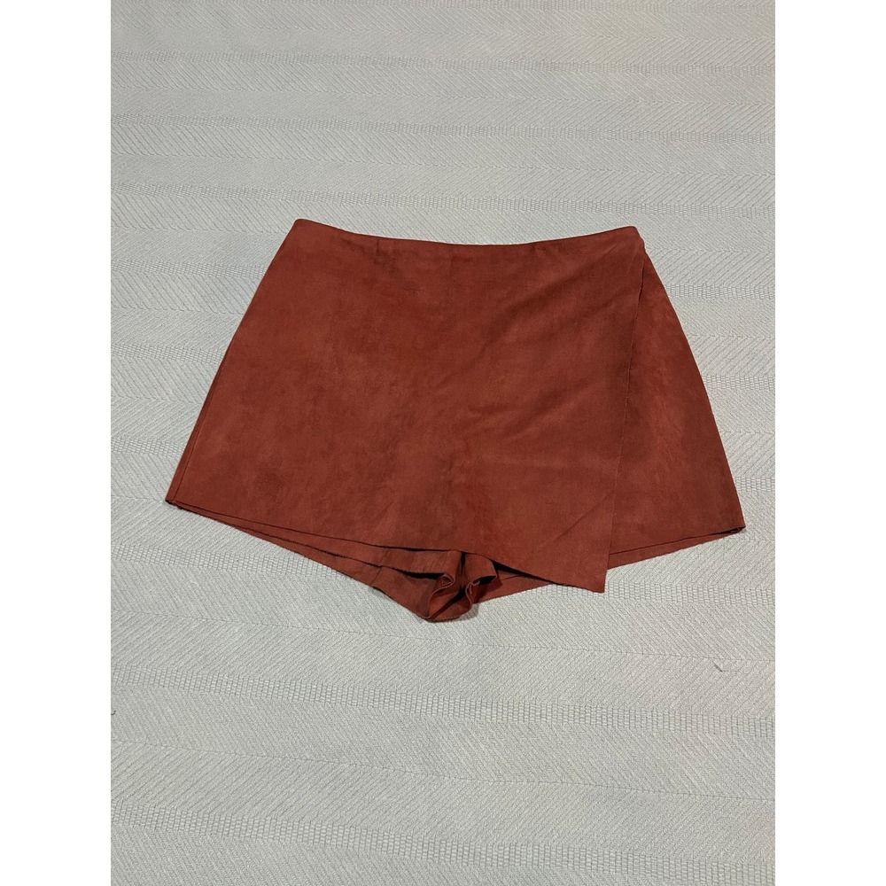 Naked Zebra Asymmetric Faux Suede Red Orange Rust Boho Wrap Skort Women's Small